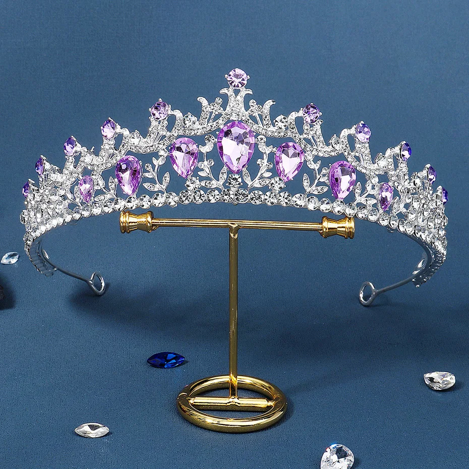 Baroque Luxury Silver Color Purple Crystal Wedding Tiaras  display picture 3