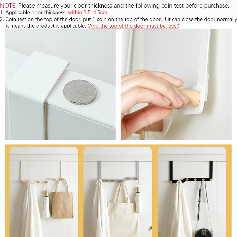 Over The Door Hook Hangers Entryway Bedroom Organizer Rack for Scarf Hat Belt Coat Bag Housekeeping Organizers with Wooden Hooks storage hook door hook