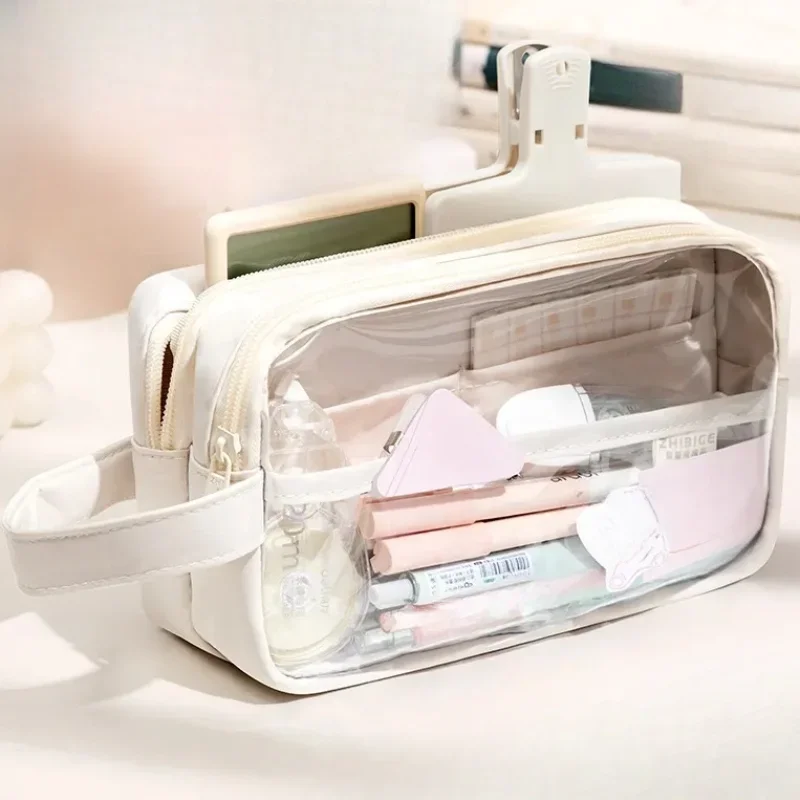 Transparent Pencil Bag Aesthetic School Cases Cute Korean Stationery Holder Bag Large Capacity Pen Case School Supplies