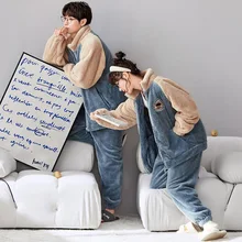 Flannel Pajams Set for Couple Men and Women's Cardigan Pajamas Suit Winter Thickened Coral Fleece Home Service pijama mujer