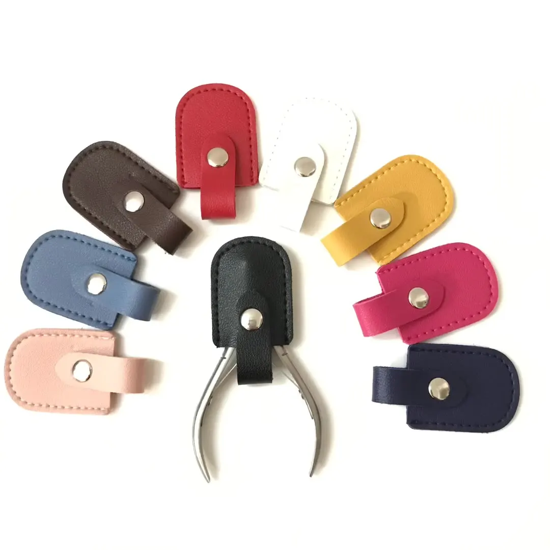 New Small Exquisite Sewing 9 Solid Colors Option Hasp Style Cuticle Nipper Tool Protection PU Leather Bags Scissor Cover Cases