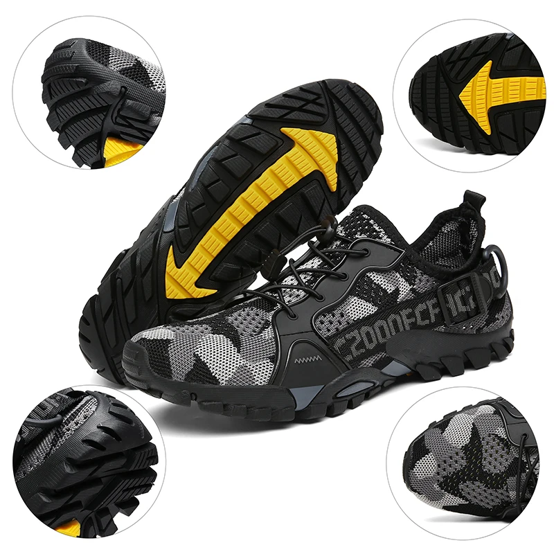 HIKEUP Men Outdoor Hiking Shoes Plus Size Hollow Backwater Whoes Beach Shoes Casual Sports Women Sneaker Couple Style