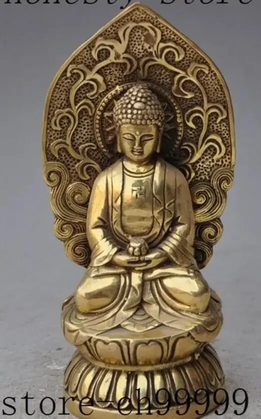 

6"tibet Handwork Carved buddhism temple brass lotus sakyamuni Tathagata Amitabha buddha statue metal handicraft