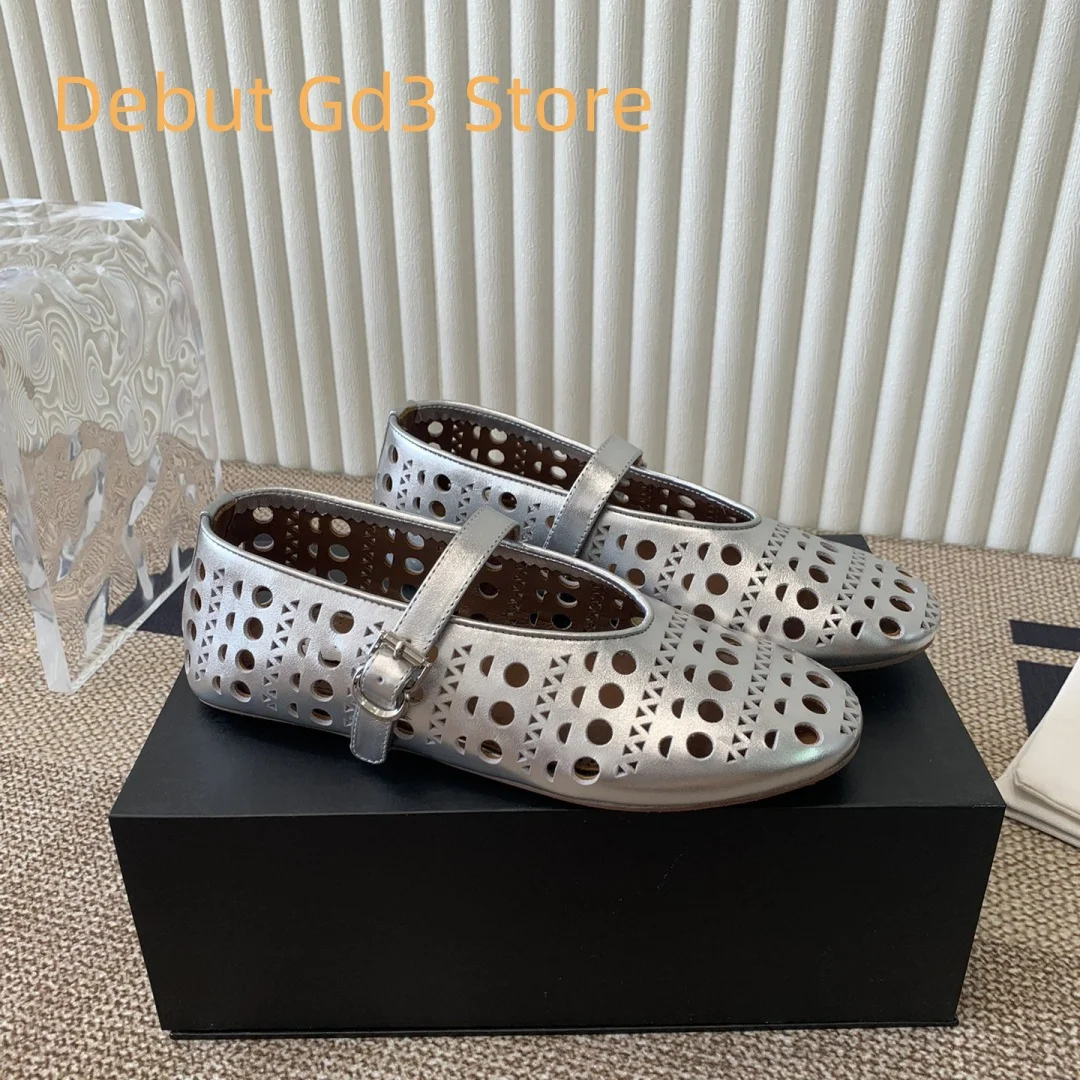 

Top Quality 2024 New Summer Hollow Sandals Comfortable and Versatile Flat Sole Single Shoes with One Line Buckle Ballet Shoes
