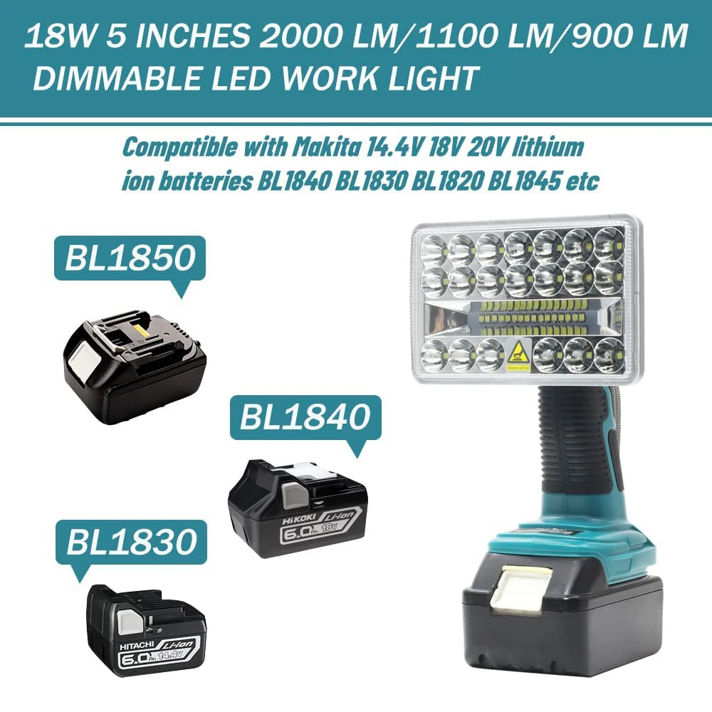 18V 2000LM LED Flashlight Outdoors Spotlight Light for Makita BL1430 BL1830 Lith