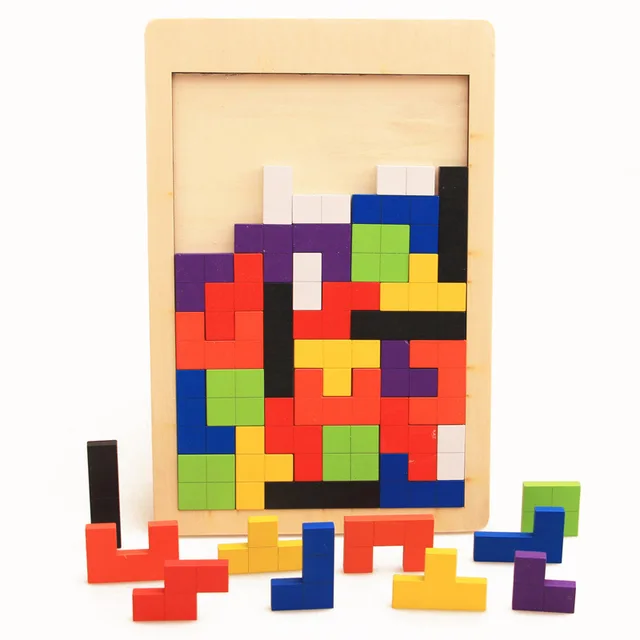 Tangram en bois coloré pour enfants, Puzzle, jouets d'apprentissage, éducation, planche, jouets pour enfants, agité 1