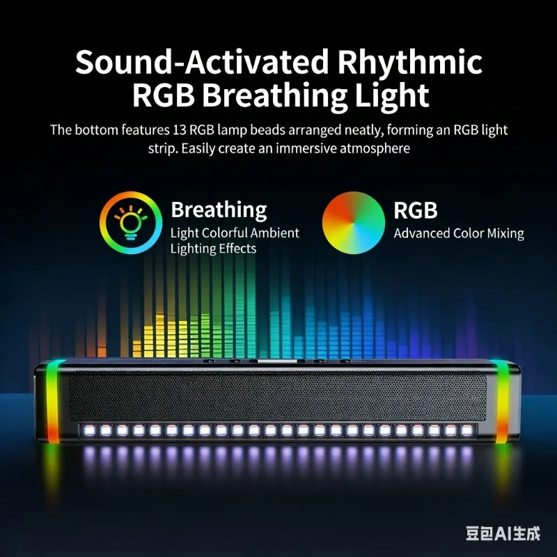SADA 컴퓨터 스피커, 스테레오 PC 사운드바, RGB 라이트 모드, 플러그 앤 플레이, USB/타입-C 전원 공급, 데스크탑 태블릿 모니터용