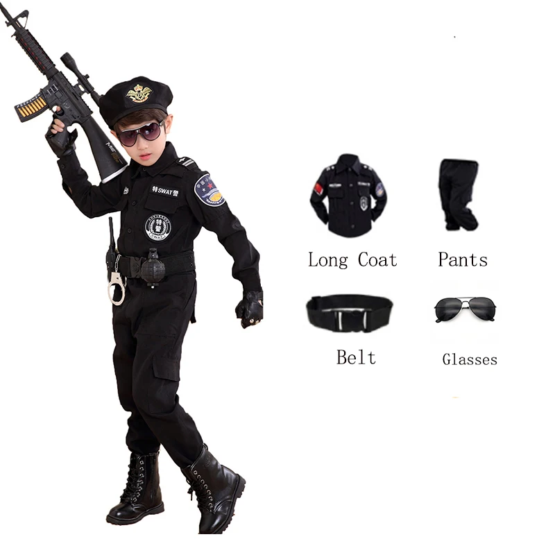 Halloween Children Policeman Cosplay Costume Boys Girls Kid Police Uniform Army Policemen Clothing Sets Party Dress Up Gift