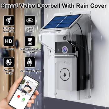 Waterproof Outdoor Wireless Doorbell with Solar Cover Camera WiFi Digital Door Peepholes Smart Home Intercom Video Eye Ring Bell 1