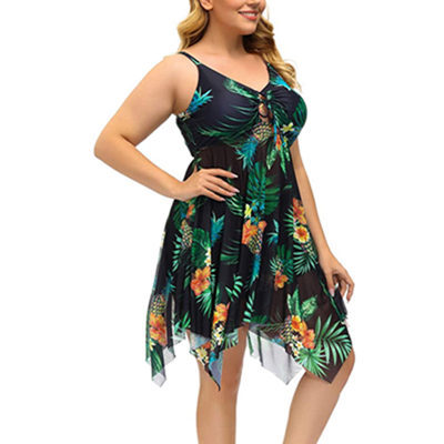 Women's Plus Size Swimsuit 2024 Stylish New Two Piece Tankini Set Mesh Beach Dress with Boyshort Swimwear Women Bathing Suits - Green, XXL
