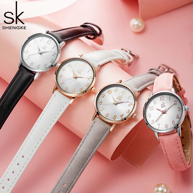  SHENGKE Fashion Women Watches Original Design Students Quartz Wristwatches Girl's Small Dial PU Strap Clock Relogio Feminino