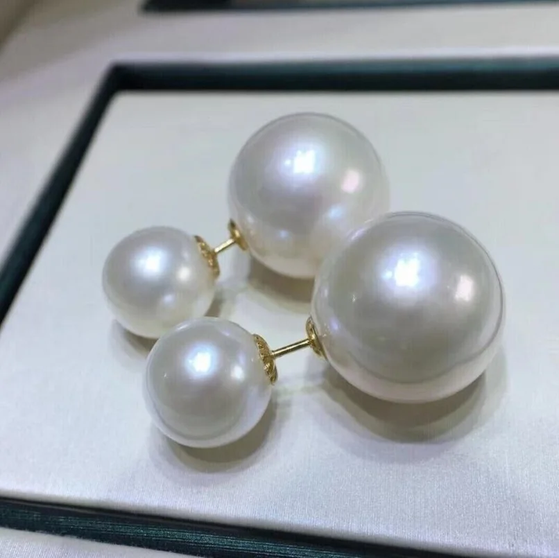 

AAAAA 10-11mm Natural Japanese Akoya White Round Pearl Earrings 18k Gold