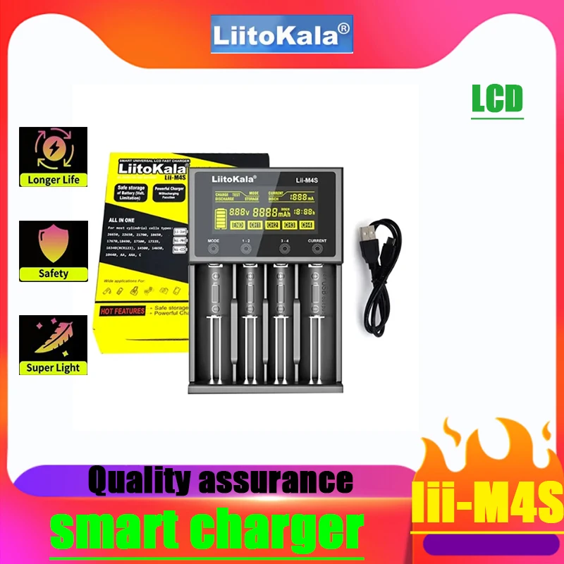 

LiitoKala Rechargeable Battery Charger Lii-M4S Lii-M4 3.7V 18650 26650 21700 18500 Lithium-ion 1.2V Ni-MH AA Test Capacity