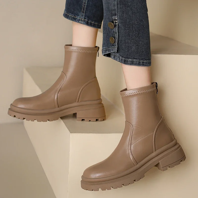 

Women Luxury Designer Genuine Leather Boots Motorcycle Female Ladies Punk Shoes Zipper Increased Platform Boots Botas Mujer Buty