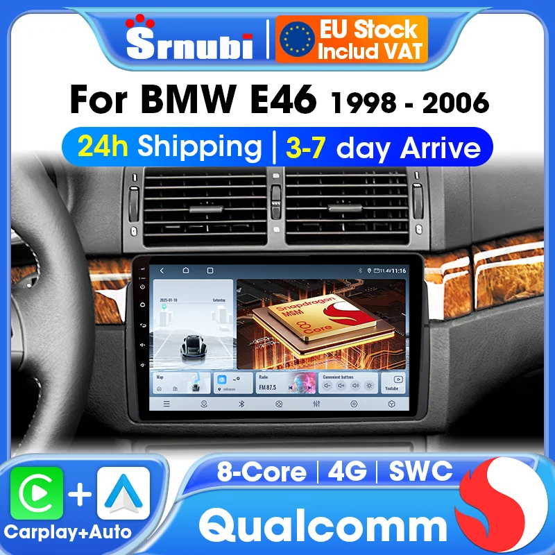 Para BMW E46 M3 318/320/325/330/335 Radio de coche con CarPlay inalámbrico Android Auto navegación GPS Multimedia pantalla táctil unidad principal 1
