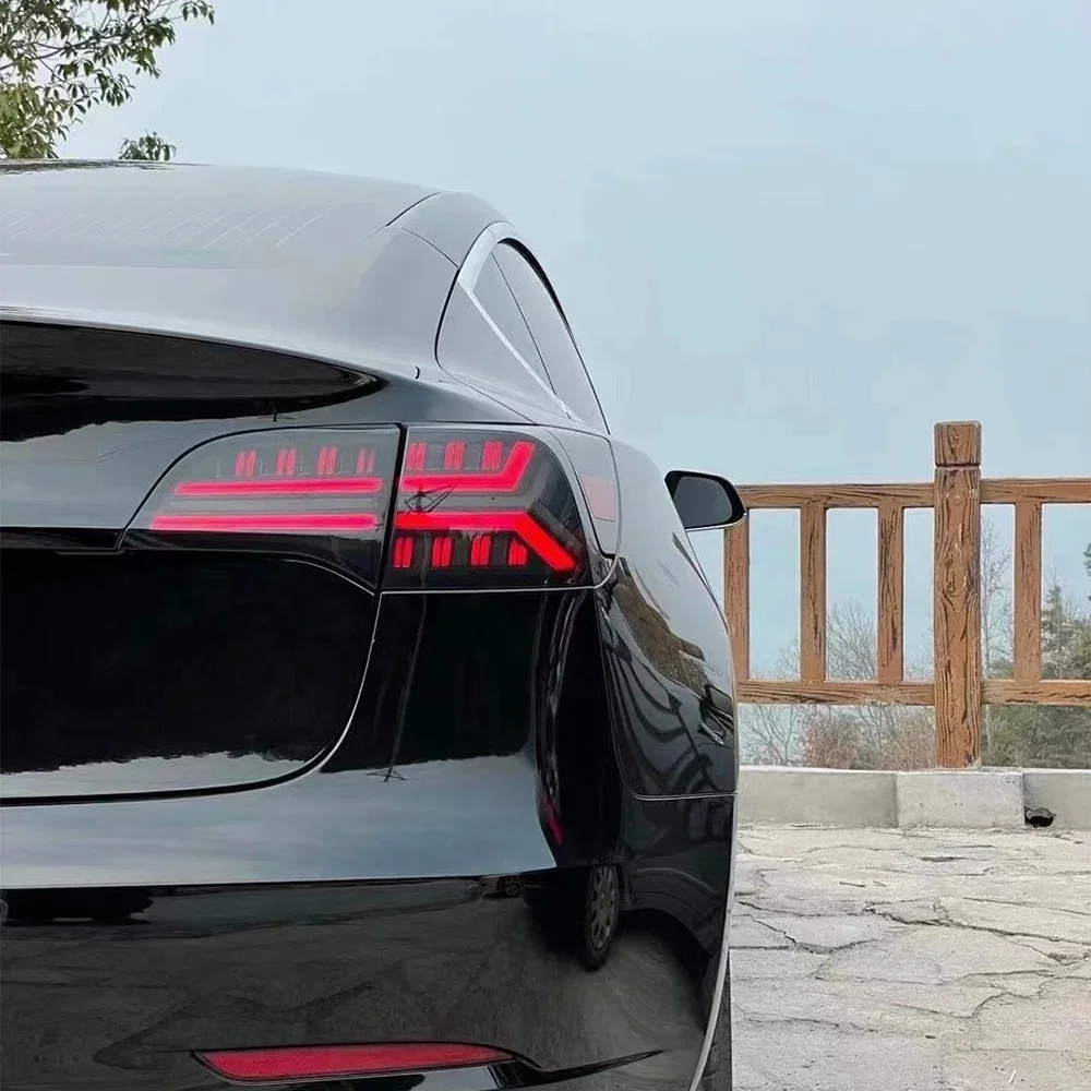 For Tesla Model 3-Car LED Tail Light Taillight Rear Running Light + Brake + Reverse Lamp Dynamic Turn Signal