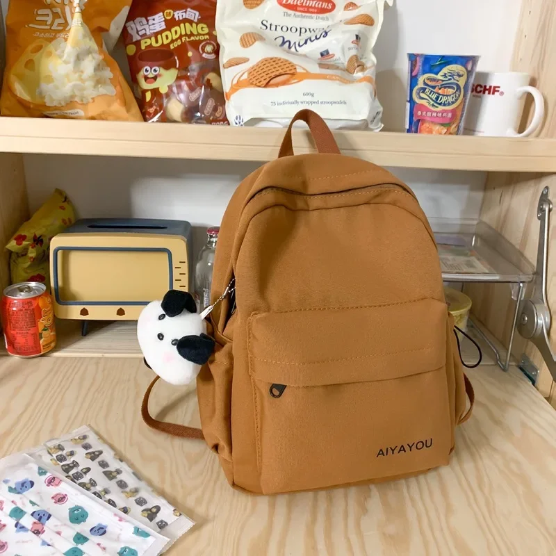 SmallBackpackCanvasWomenSmallBackpackCollegeStudentSimpleSolid