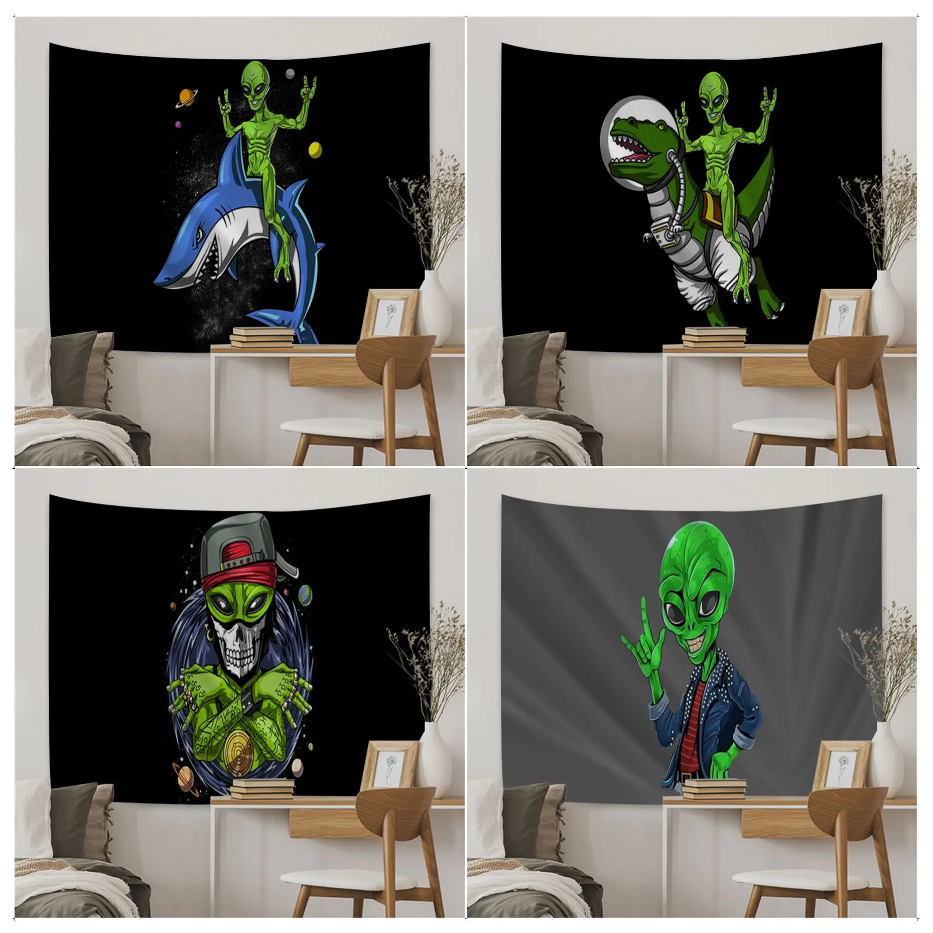 

Alien Moja Tapestry Cartoon Tapestry Art Science Fiction Room Home Decor Wall Hanging Sheets