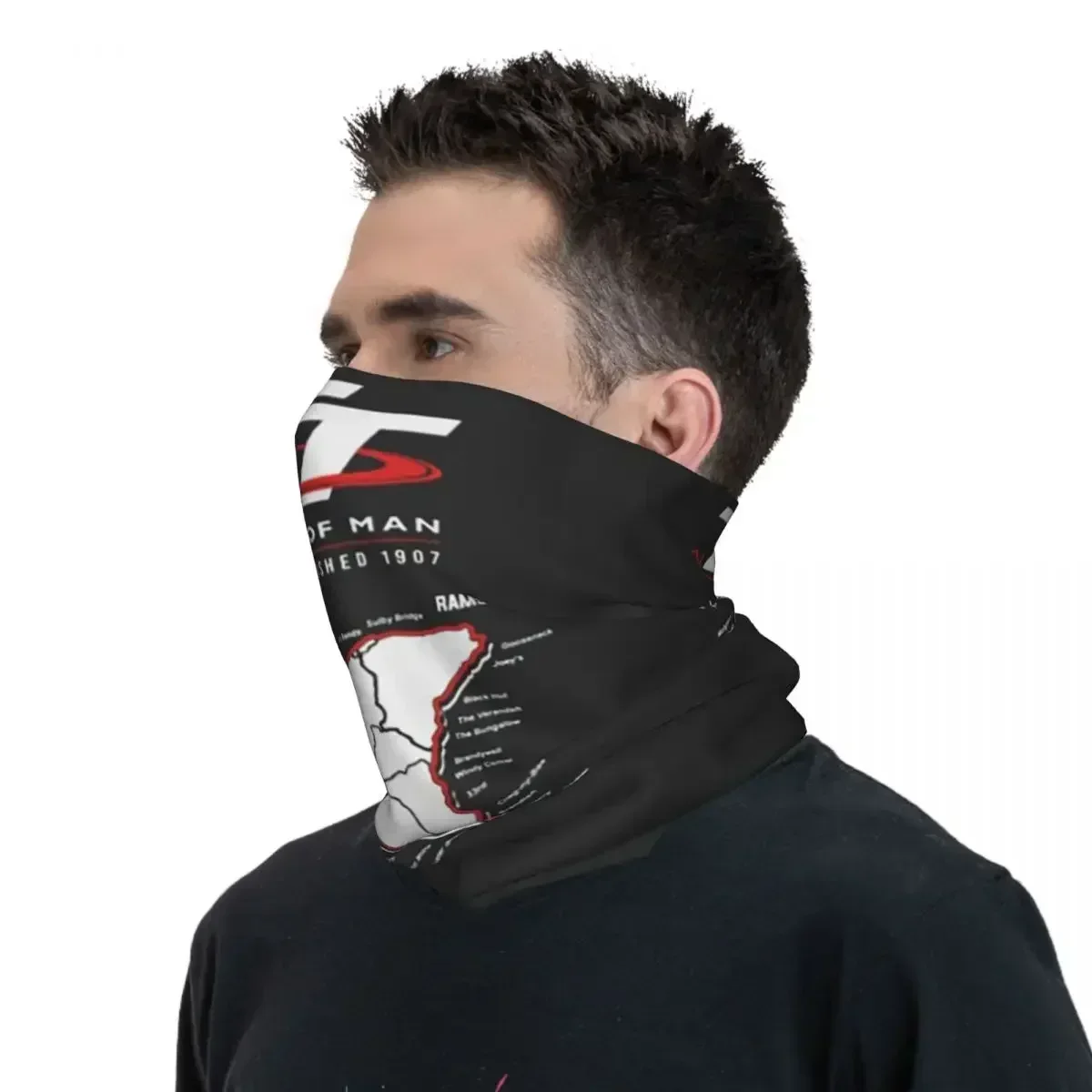 Isle Of Man TT Motorcycle Bandana Neck Gaiter Printed Wrap Scarf Warm Headband Hiking for Men Women Adult All Season
