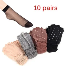 

10 pairs/batch summer fashion sexy ultra-thin transparent crystal silk socks female high stretch black nylon socks