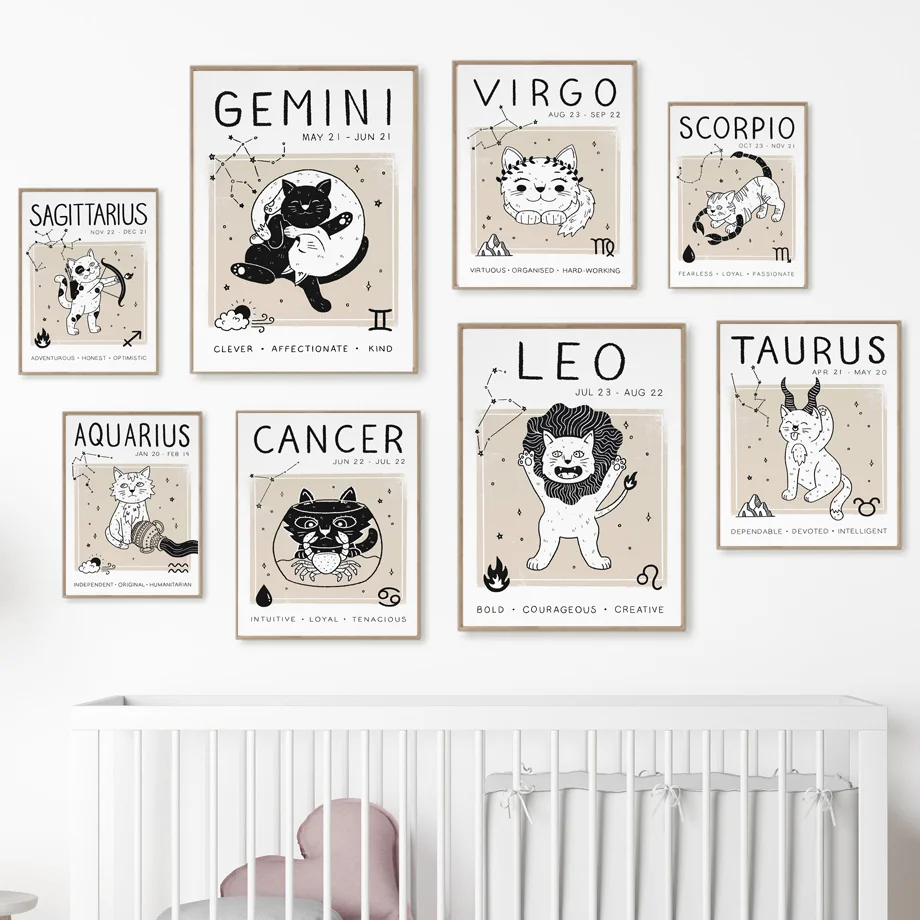 

Cat Astrology Zodiac Libra Leo Gemini Scorpio Wall Art Nordic Posters Canvas PaintingAnd Prints Wall Pictures Kids Room Decor