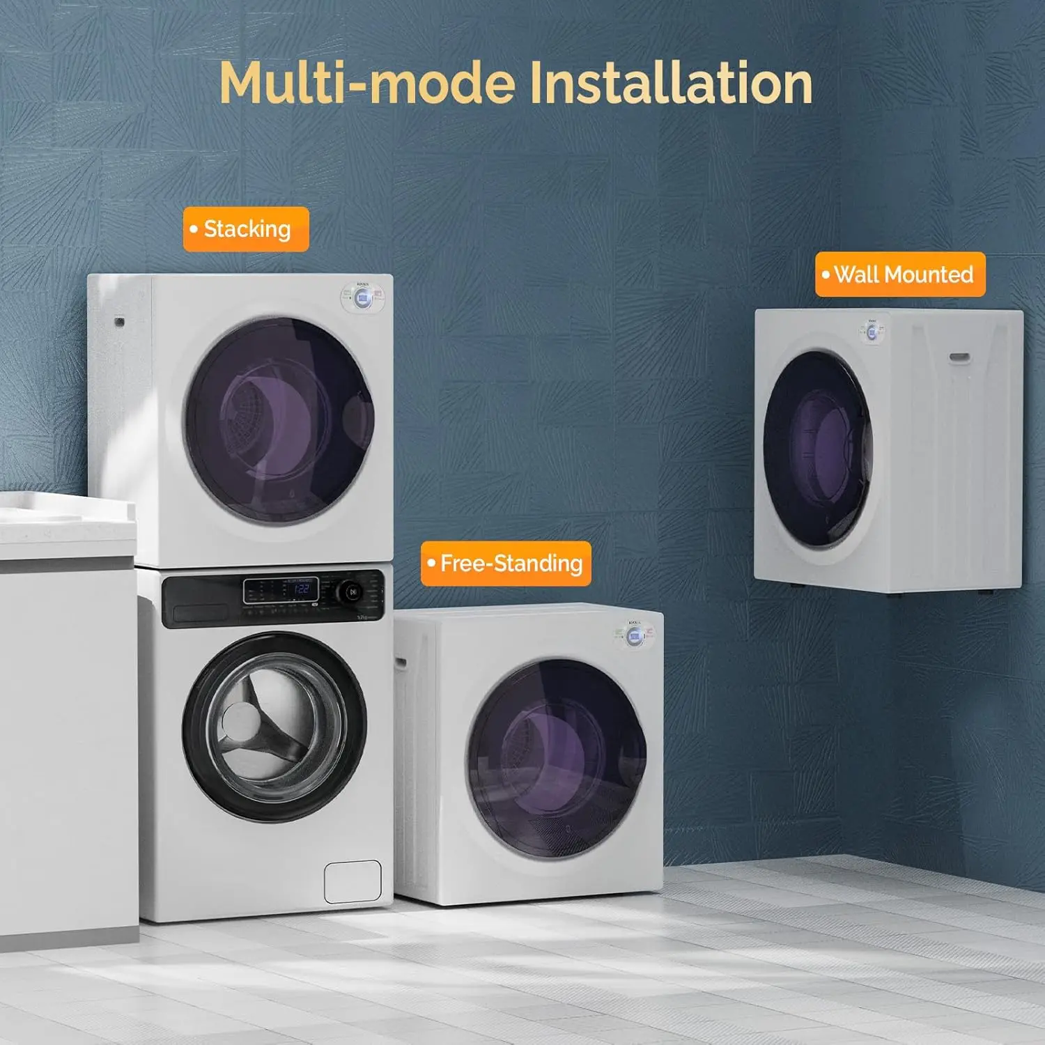 2.6 Cu.Ft Portable Clothes Dryer 1400W Fast Drying Front Load Tumble Laundry Dryer with Stainless Steel Tub LCD Control Panel