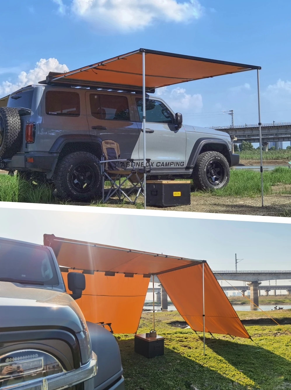 

Outdoor Aluminum Case Alloy Hard Shell Car Side Tent Tunnel RV Sunshade Canopy Side Tent Camping Car Tail Roof