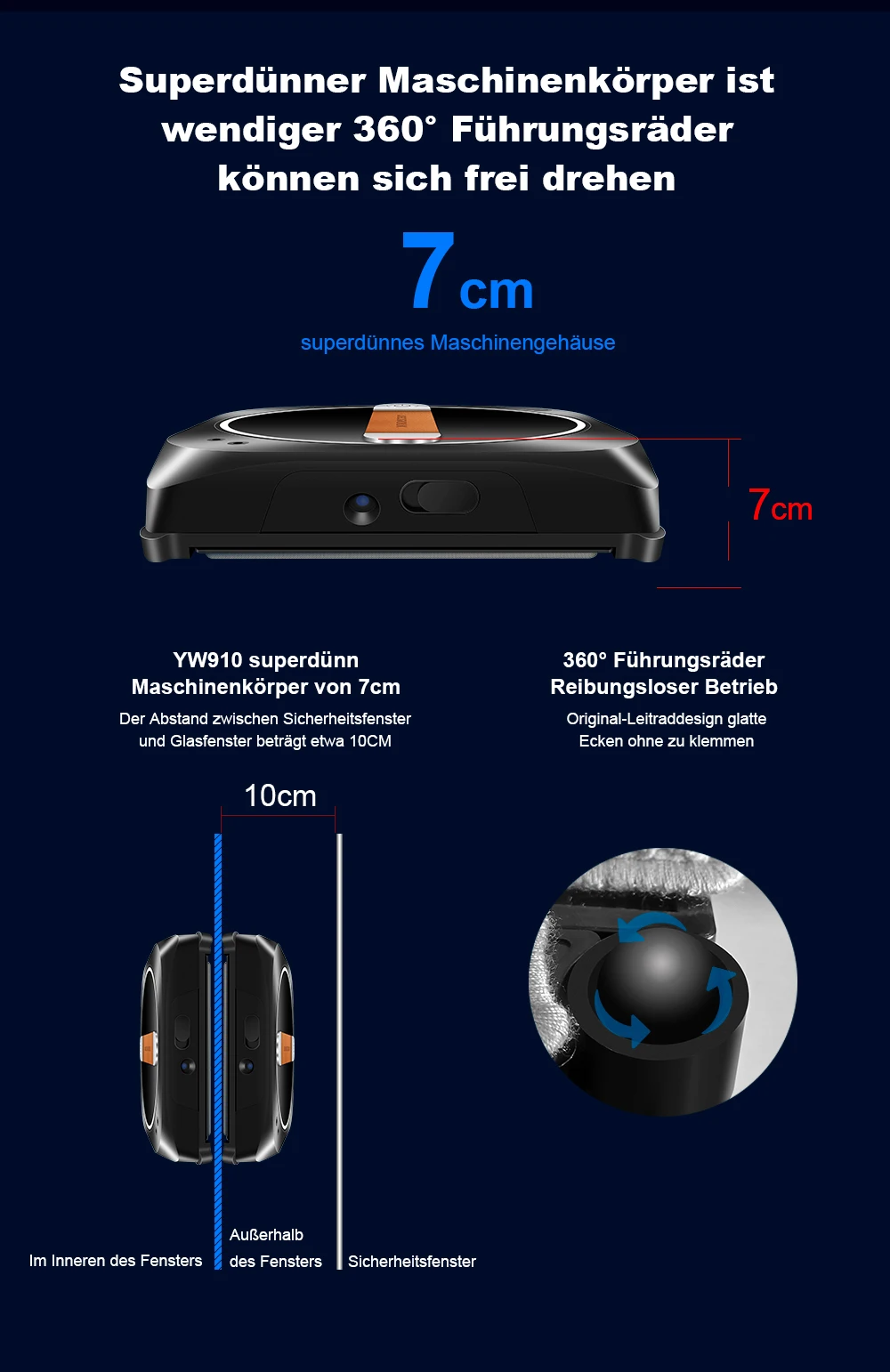 Fensterputzroboter Liectroux YW910, Doppelter Wassersprüher, Intelligente Reinigung, KI-Navigation, für Fenster, Glas und Wände, Randloses Arbeiten, App & Fernbedienung – Detail 22