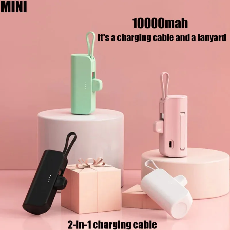 

10000mAh Mini Fast Charger Built-in Cable Portable Power Bank for IPhone Xiaomi Samsung Tye-c/Apple Interface External Battery