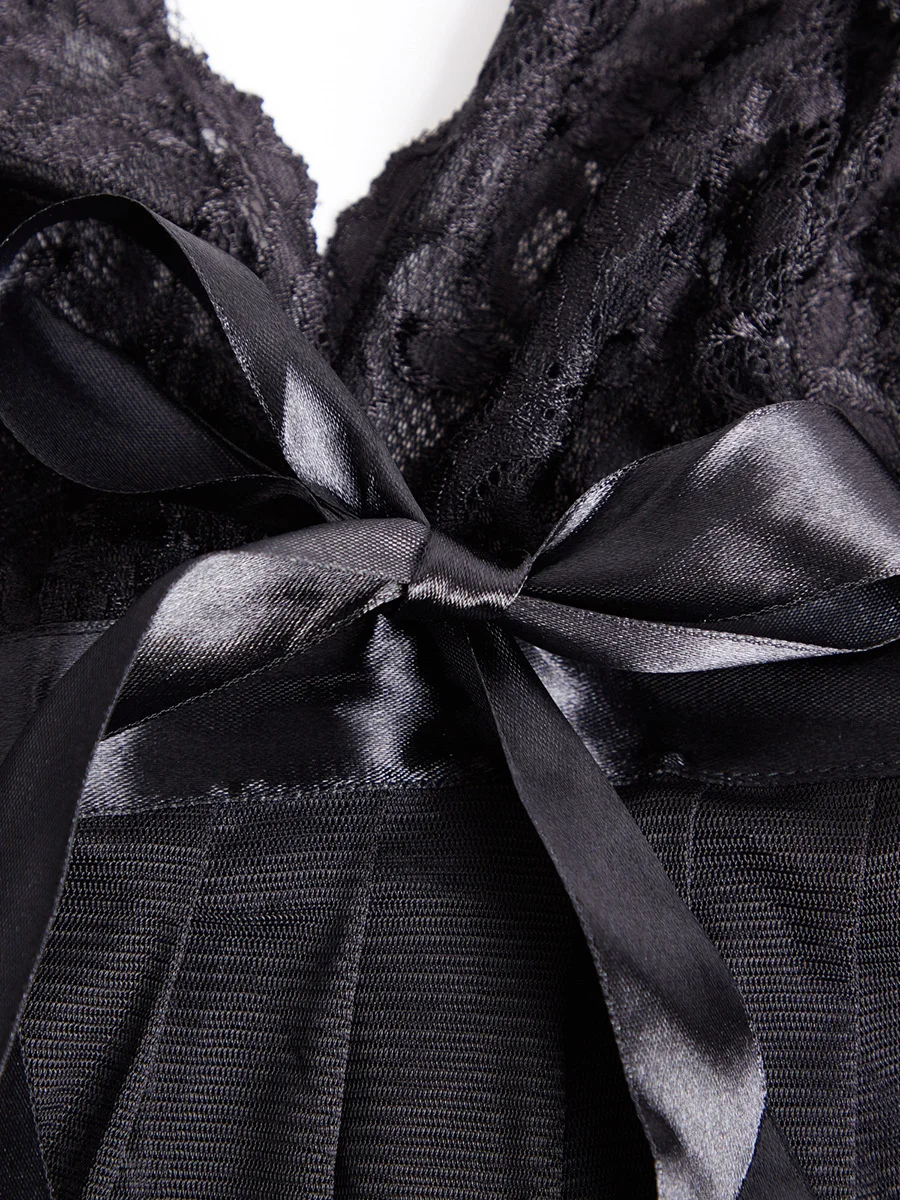 Biancheria intima plissettata divertente Abito corto in pizzo con cinturino largo Indumenti da notte sexy_voghion.com