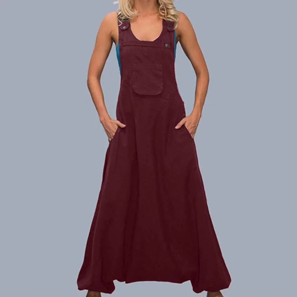 

Good Women Romper Breathable Women Jumpsuit Solid Color Wide Leg Super Deep Crotch Women Romper Casual
