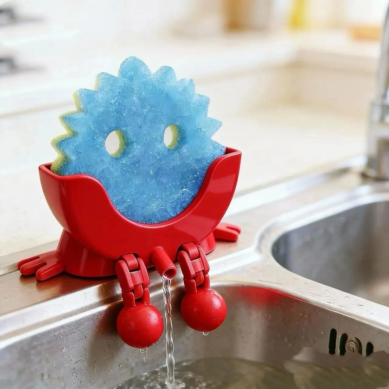 Smiley Dish Scrubber Drain Rack - Home Kitchen Scrubber Sponge Storage Box with Convenient and Innovative Design