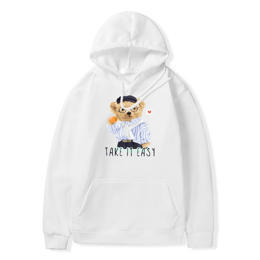 Autumn Mens Hoodies Fashion Cartoon Little Bear Print Women Hooded Sweatshirt Oversized Pullover Long Sleeve Vintage Hoodie New