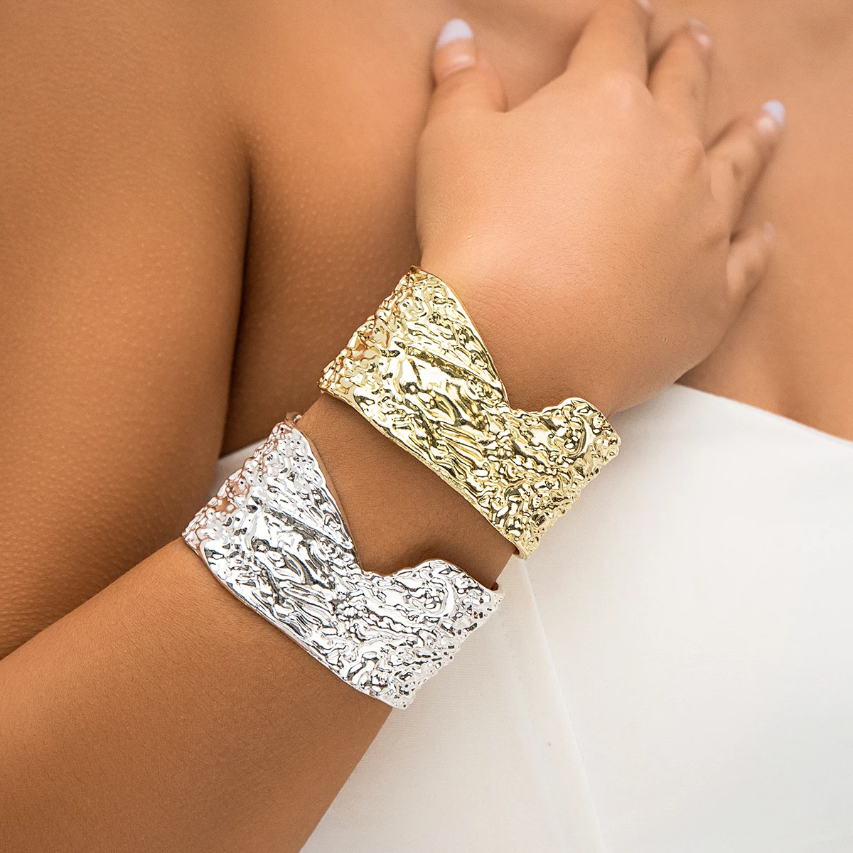 

IngeSight.Z Minimalist Irregular Convex Wide Open Cuff Bangles for Women Creative Vintage Gold Color Bracelet Party Jewelry