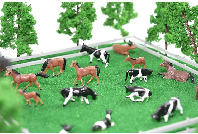 100 Stück/Set 1:150 ABS Miniatur-Tiermodell Kuh Spielzeug Bauernhof-Szene für Architektur-Layout Geburtstagsgeschenk Sammlerstück für Kinder – Detail 18