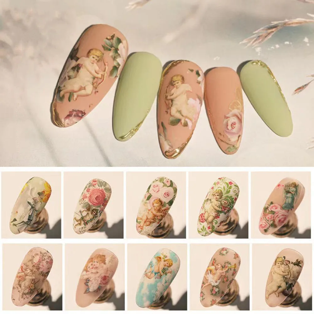 

10Pcs/Set Nails Foil Stickers Cupid Love Design Manicure Angel Lover Nail Art Transfer Paper Nails Art Decals