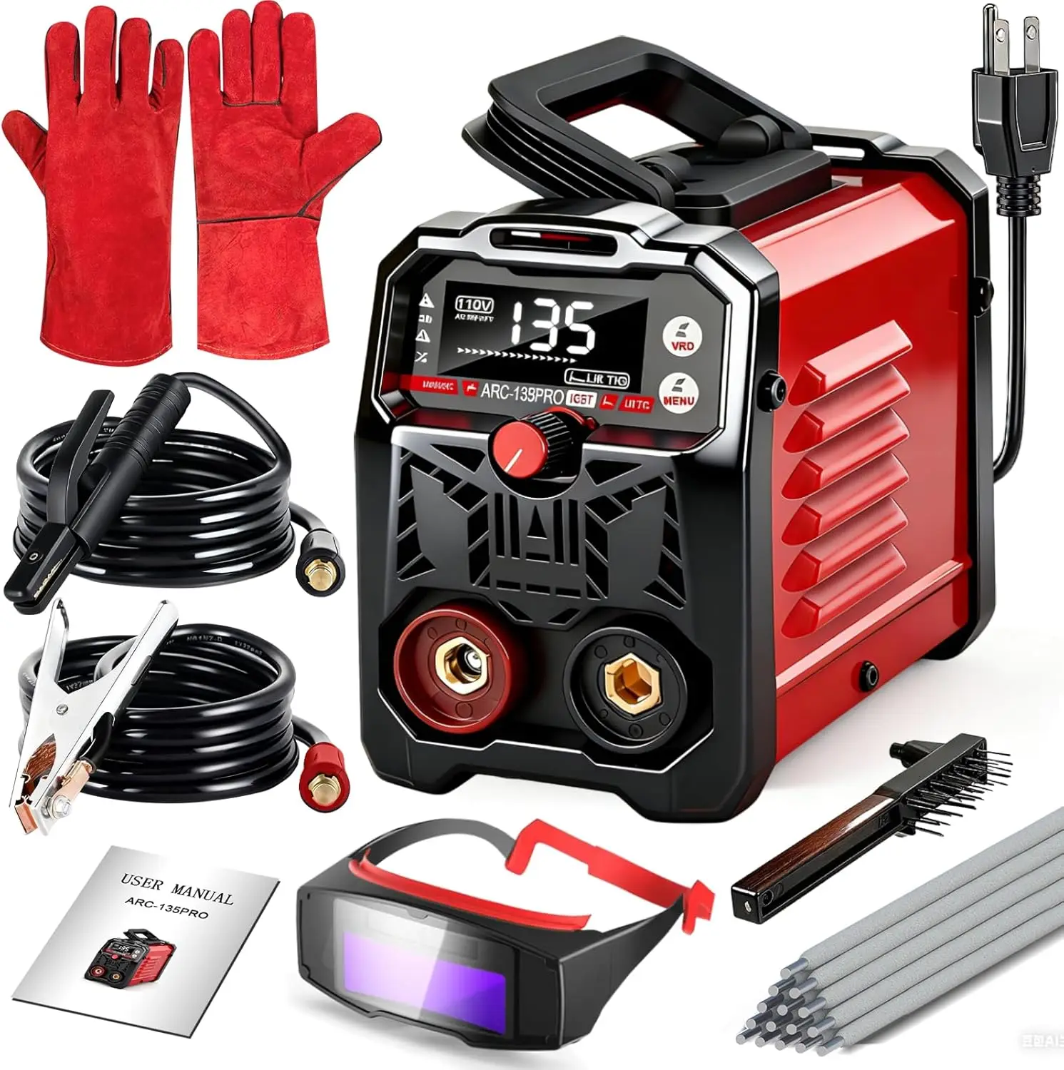 110V Portable Welding Machine, 2-in-1 Stick/TIG Welder, 20-135A IGBT Inverter with Hot Start & Arc Force