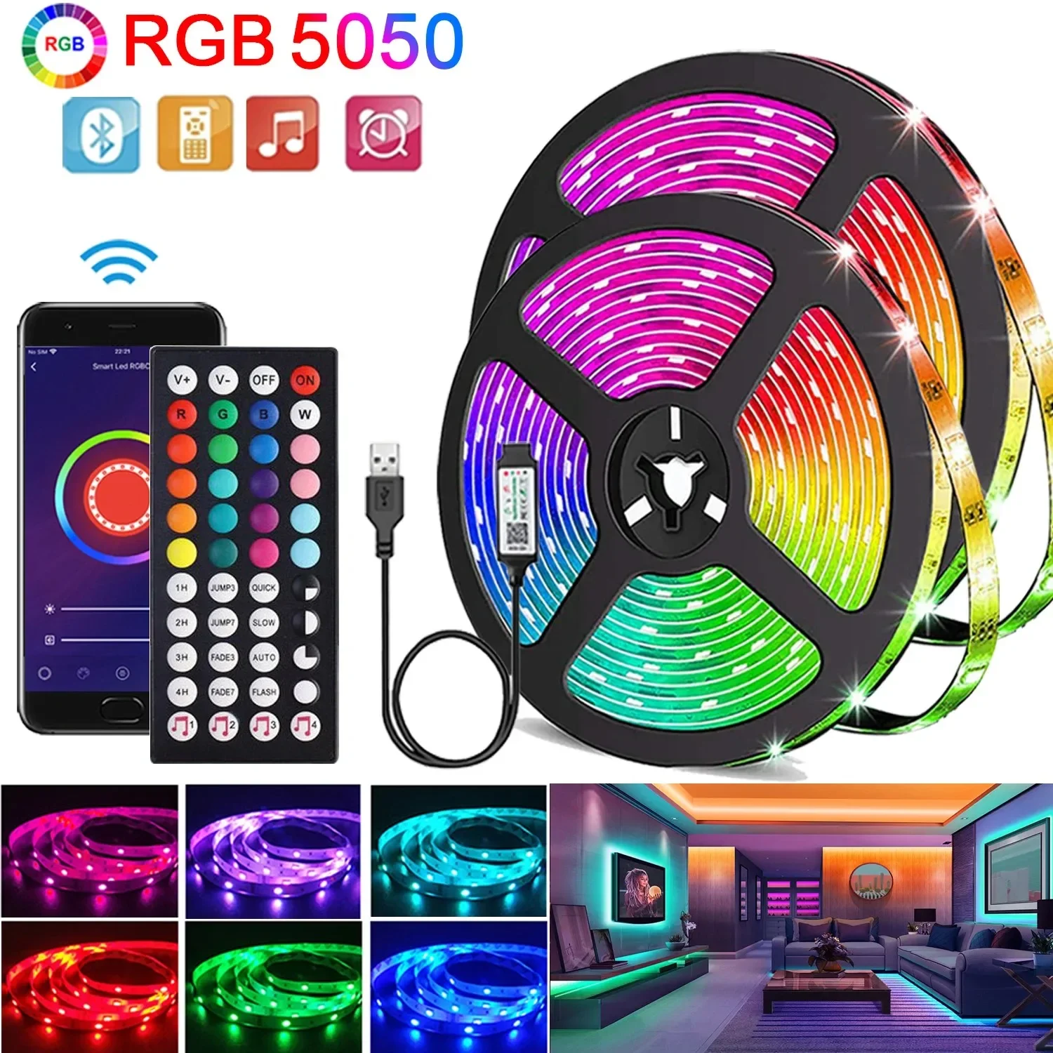 

RGB 5050 Led Strip Light Infrared Bluetooth App Control 5V USB Led Tape Flexible Ribbon Diode Luces TV Backlight Room Decoration