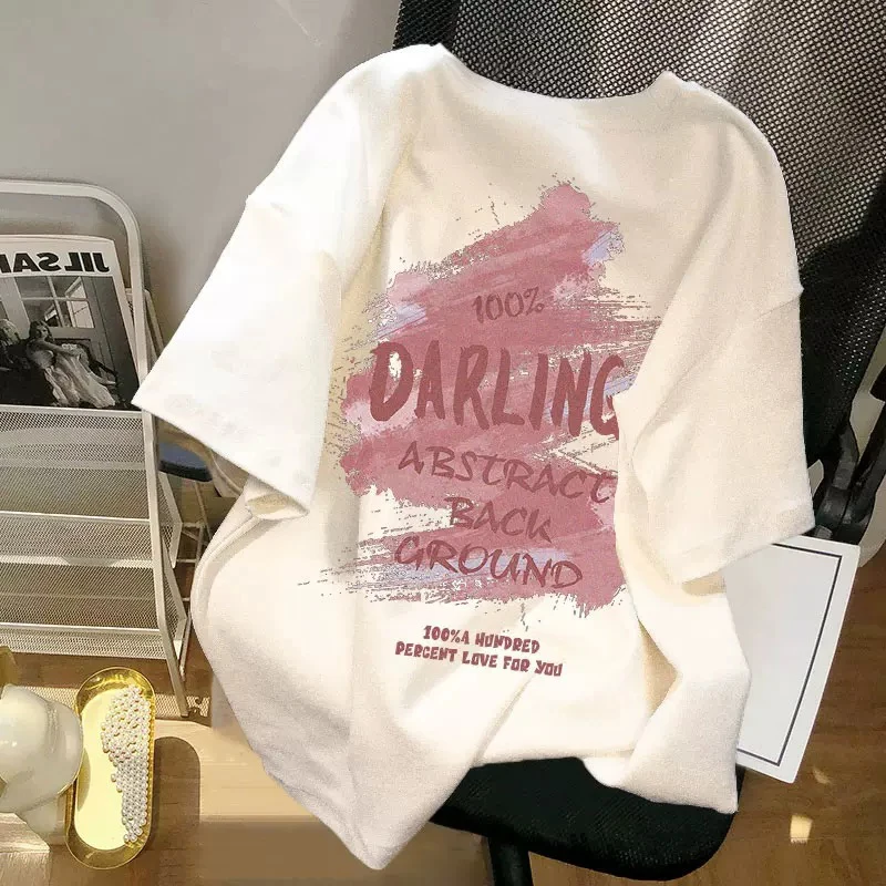 

Summer Chic Retro White T-shirt For Women Round Neck Short Sleeved Versatile Tees Female Oversized Niche Loose Casual Tops