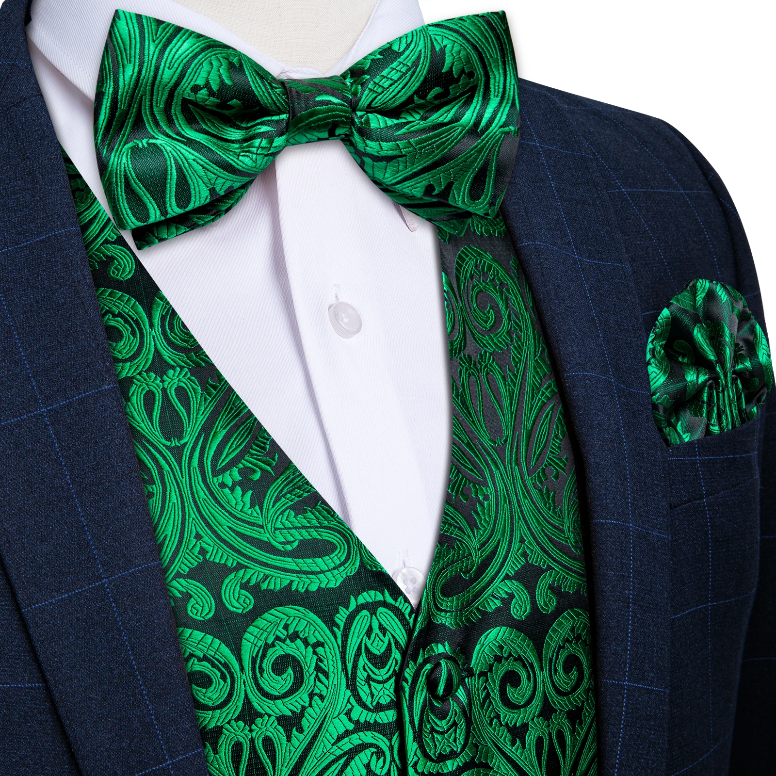 DiBanGu Men's 6-Piece Paisley Vest & Tie Set - Formal Waistcoat With Bow Tie & Accessories