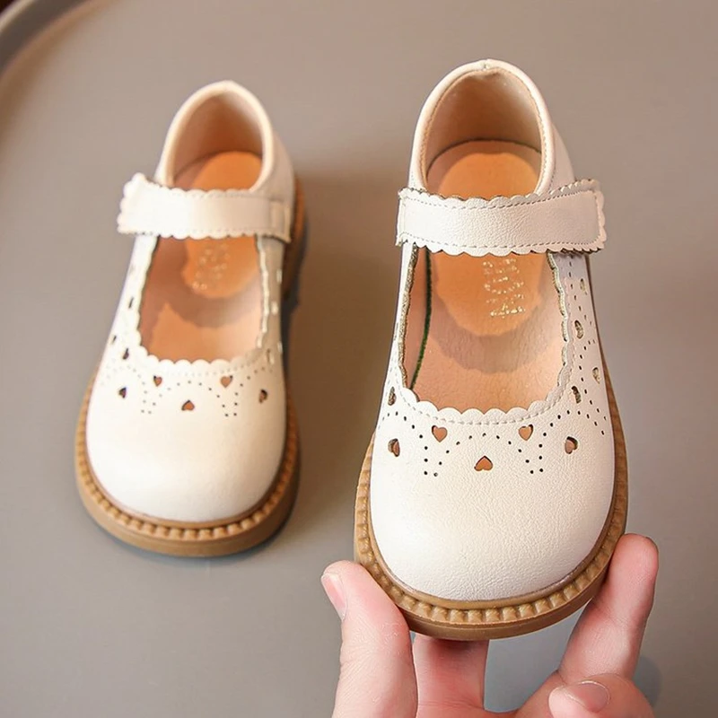 Spring Autumn Baby Kids Girls Heart Hollow Out Artificial Leather Princess Shoes For Children