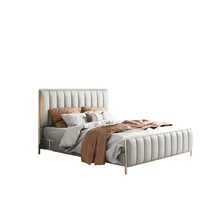  Modern Luxury High-End Double Leather and Solid Wood Wedding Bed With Storage 