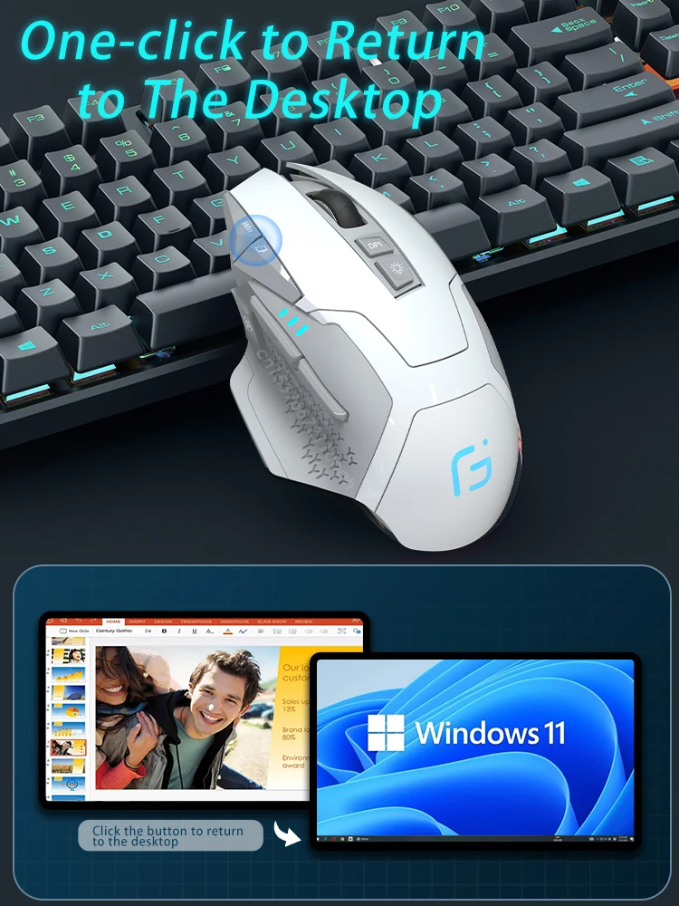 Mouse Ergonômico sem Fio Bluetooth 2.4g Recarregável Silencioso Computador Tablet Macbook Laptop Escritório 4000dpi - Imagem 6