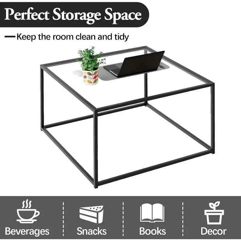 Glass Coffee Table for Living Room,Square Coffee Tables for Small Spaces,Simple Tea Cocktail Modern Center Tables 4