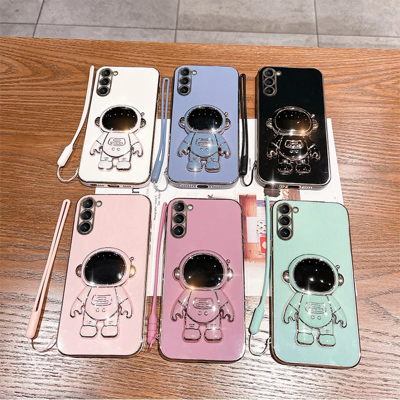 Custodia per telefono con glitter astronauta per Samsung S24 FE S20 S22 S10 S23 Ultra S21 Plus Cover con placcatura leggera_voghion.com