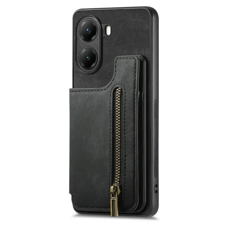 Elegant Zipper Wallet Leather Phone Case with Magnetic Closure