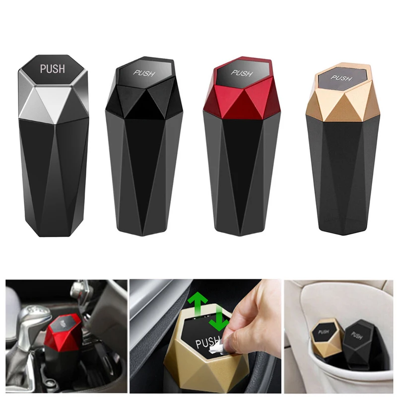 

Universal Car Mini Trash Can Auto Desktop Rhombus Storage Box Door Rear Trash Can Garbage Bin with Lid Car Interior Accessories