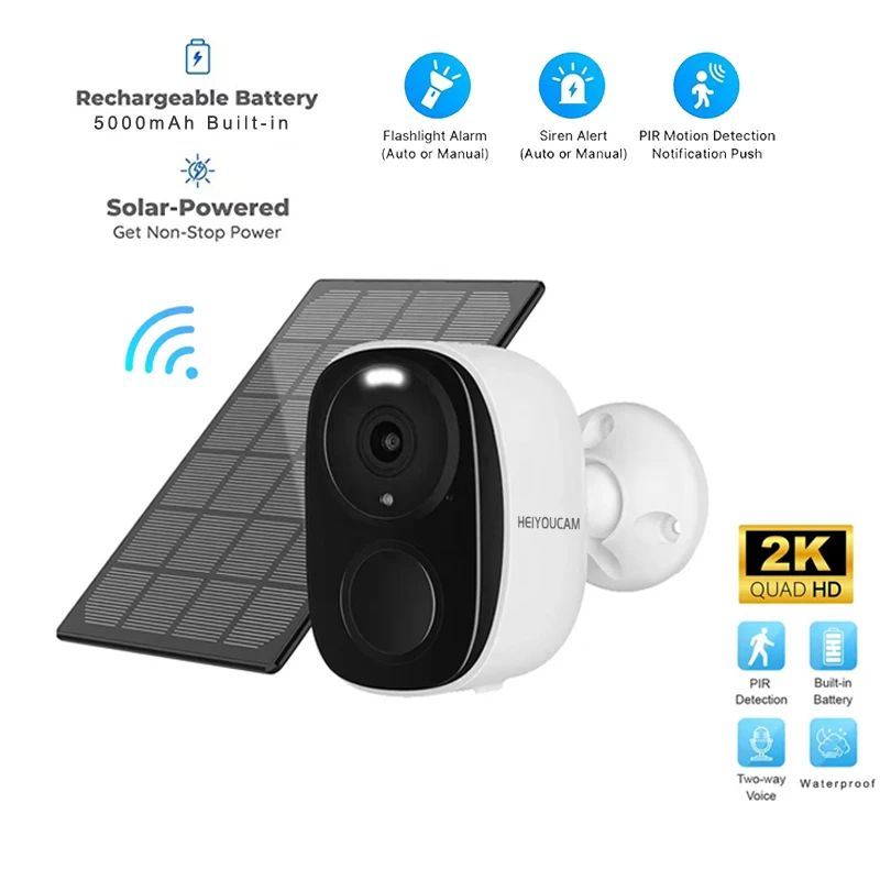 Drahtlose Überwachungskameras für den Außenbereich, 2K 3MP batteriebetriebene WiFi-Überwachungskamera mit Spotlight-Sirene, 2-Wege-Audio, wasserdicht