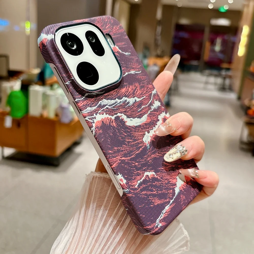 Frosted Frameless Magnetic Phone Case with Carbon Fiber Kevlar Waves Texture