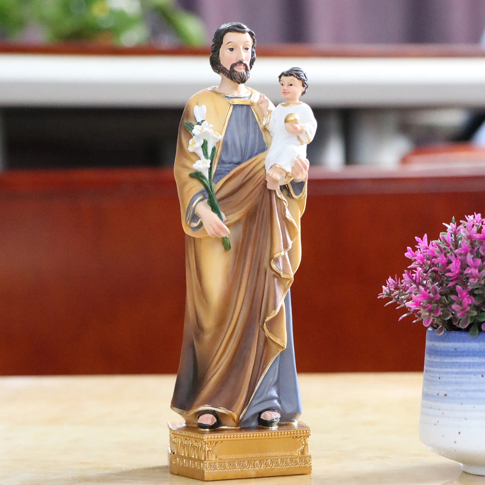 Saint Joseph Statue Ornament Religious Indoor Tabletop Decoration Housewarming Gift Resin Handicrafts Collectibles